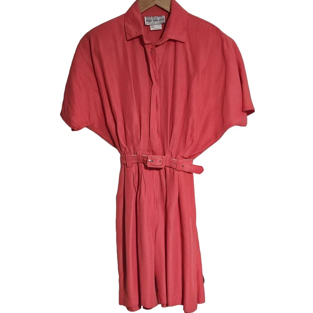 Vintage 90s Paris Sport Club Pleated Collared Button Front Romper With Belt